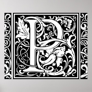 Letter P Mediaeval Monogram Art Nouveau Poster