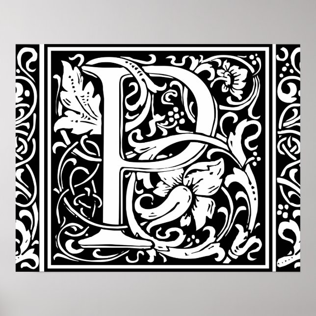 Letter P Mediaeval Monogram Art Nouveau Poster (Front)