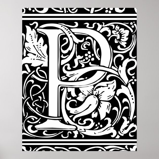 Letter P Mediaeval Monogram Art Nouveau Poster (Front)
