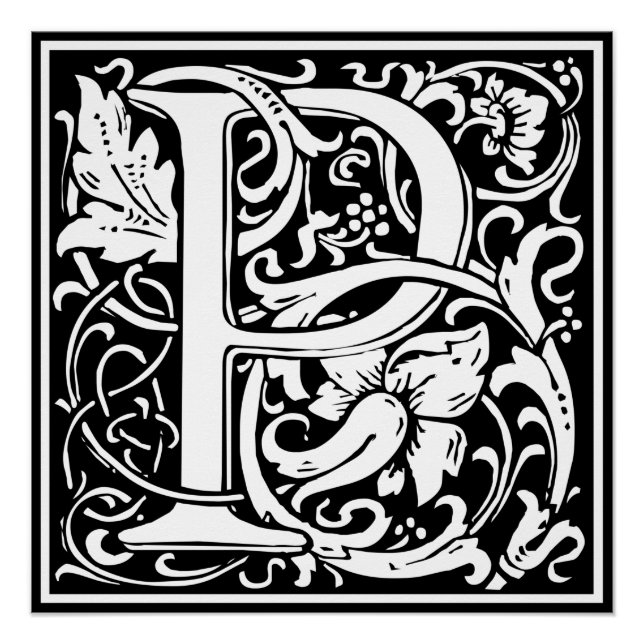 Letter P Mediaeval Monogram Art Nouveau Poster (Front)