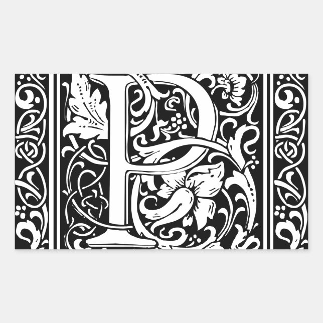 Letter P Mediaeval Monogram Art Nouveau Rectangular Sticker (Front)