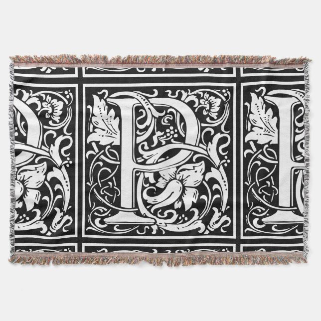 Letter P Mediaeval Monogram Art Nouveau Throw Blanket (Front)