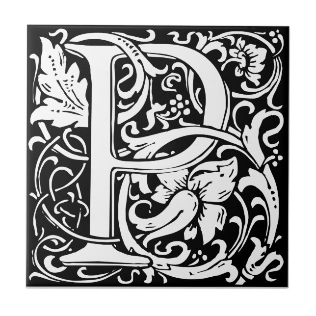 Letter P Mediaeval Monogram Art Nouveau Tile (Front)
