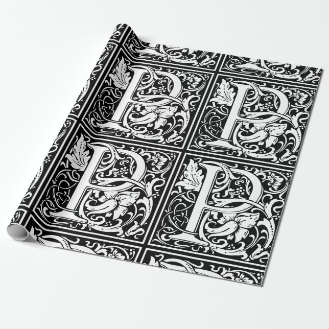 Letter P Mediaeval Monogram Art Nouveau Wrapping Paper (Unrolled)