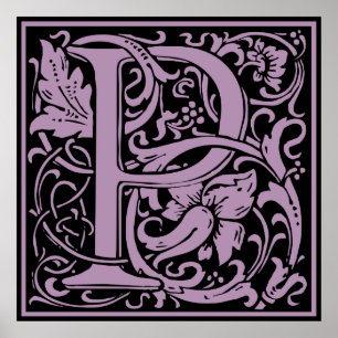 Letter P Mediaeval Monogram Vintage Initial Poster