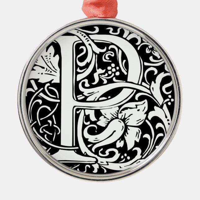 Letter P Medieval Monogram Art Nouveau Metal Ornament (Front)