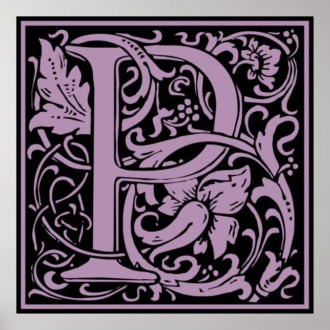 Letter P Medieval Monogram Art Nouveau Poster (Front)