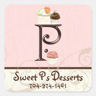 Letter P Monogram Dessert Bakery Business Cards Square Sticker