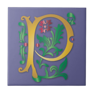 Letter P Monogram Fleur de lis Tile