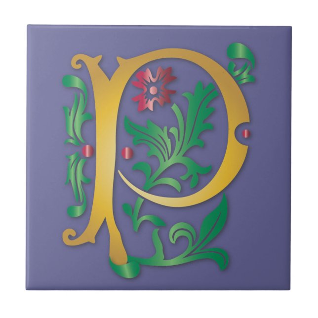Letter P Monogram Fleur de lis Tile (Front)
