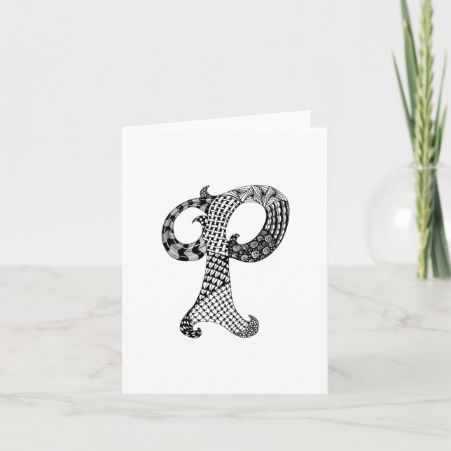 Letter P Monogram in Black and White Note Card (Front)