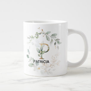 Letter P Monogram Initial Mug With Greenery Wreath