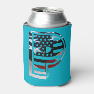 Letter P Monogram Initial USA Can Cooler