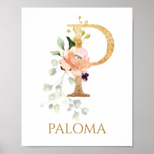 Letter P Monogram Pink Peach rose Nursery Poster