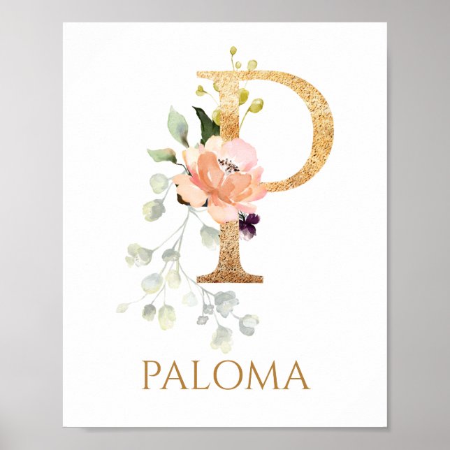 Letter P Monogram Pink Peach rose Nursery Poster (Front)