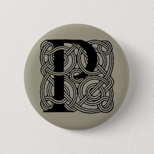 Letter P Monogram Vintage Celtic Knot Print 6 Cm Round Badge
