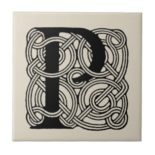 Letter P Monogram Vintage Celtic Knot Print Ceramic Tile