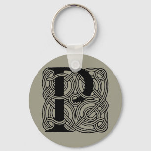 Letter P Monogram Vintage Celtic Knot Print Key Ring