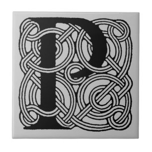 Letter P Monogram Vintage Celtic Knot Print Tile