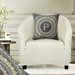 Letter P Monogram Vintage Symmetrical Pattern Cushion