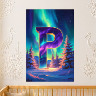Letter P Northern Lights Nursery   Aurora Borealis Poster