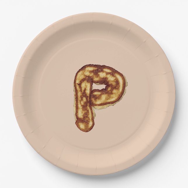 Letter P Pancake Beige Colour Paper Plate (Front)