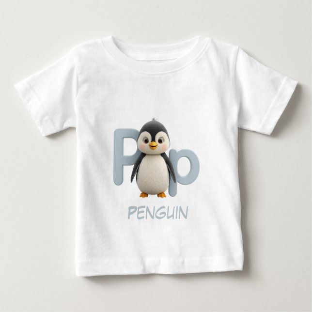 Letter P Penguin Educational Kids T-Shirt | Upperc (Front)