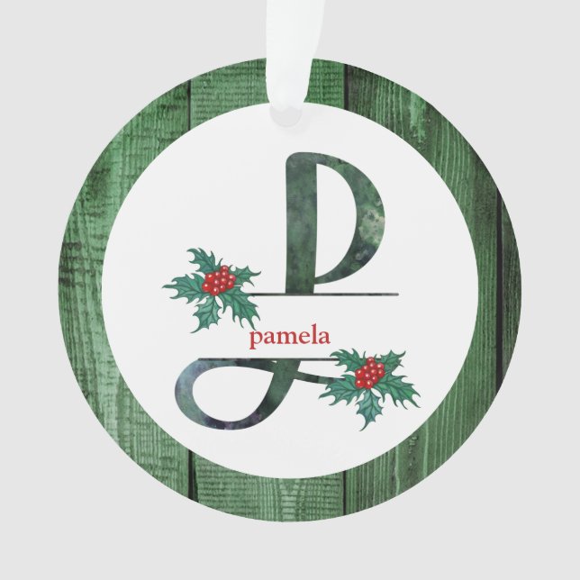 *~* Letter P  Rustic Christmas PHOTO Wood AP44  Ornament (Front)