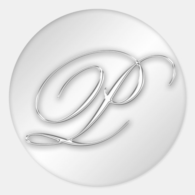 Letter P script initial faux silver monogram favou Classic Round Sticker (Front)