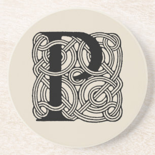 Letter P Vintage Celtic Knot Monogram Coaster