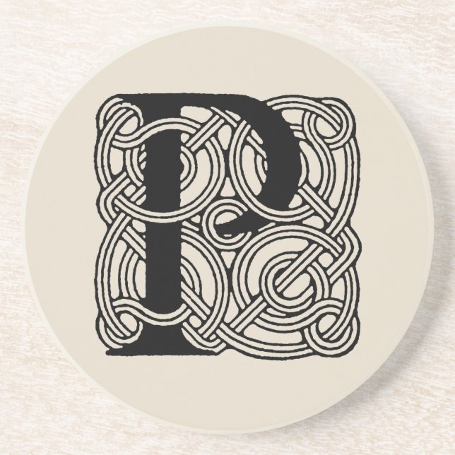 Letter P Vintage Celtic Knot Monogram Coaster (Front)