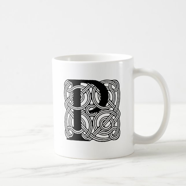 Letter P Vintage Celtic Knot Monogram Coffee Mug (Right)