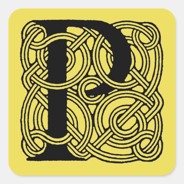 Letter P Vintage Celtic Knot Monogram Square Sticker (Front)