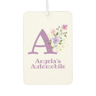 Letter plus First Name with a Floral Design Car Air Freshener