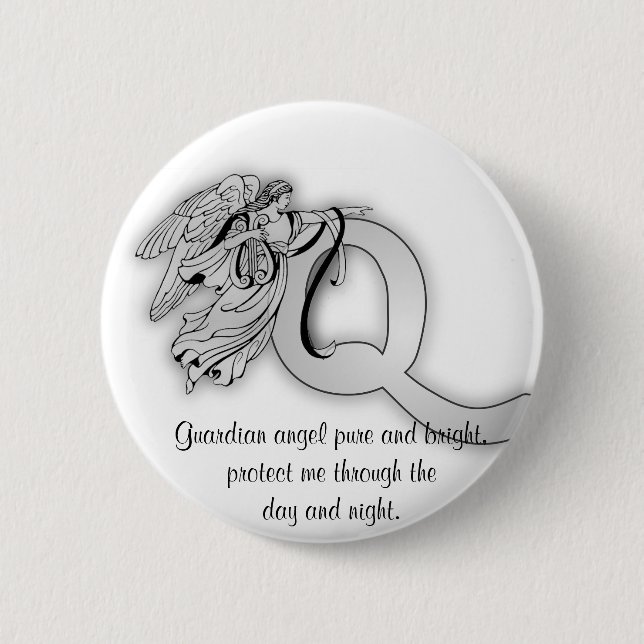 Letter q angel monogram alphabet 6 cm round badge (Front)