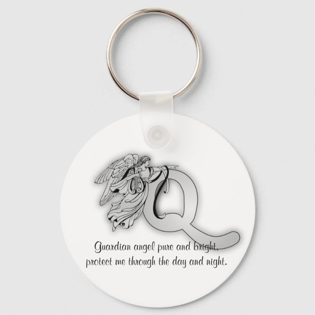 Letter q angel monogram alphabet key ring (Front)