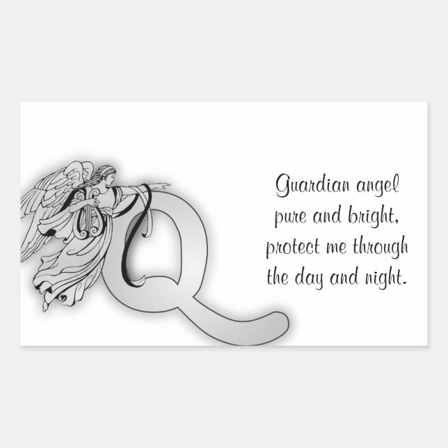 Letter q angel monogram alphabet rectangular sticker (Front)