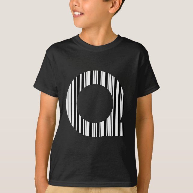 LETTER Q BAR CODE First Initial Barcode Pattern T-Shirt (Front)