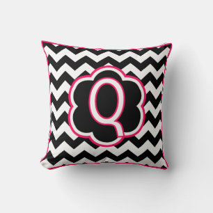 Letter Q Black and White Chevron Monogram Cushion