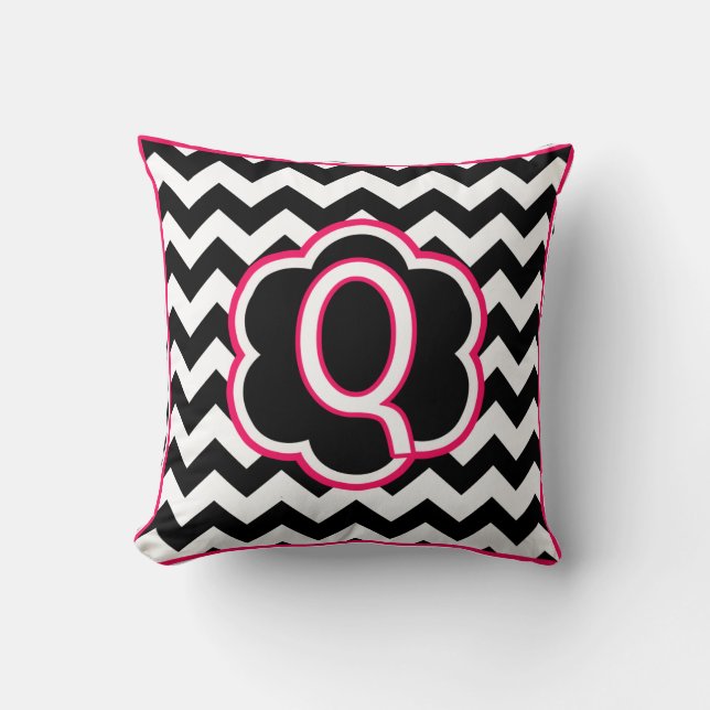 Letter Q Black and White Chevron Monogram Cushion (Front)