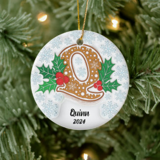 Letter Q Custom Name Monogram Christmas  Ceramic Ornament