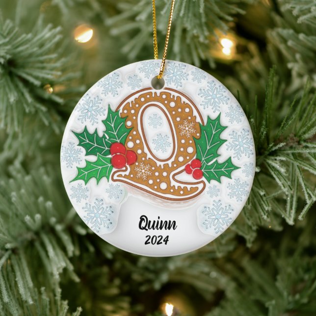 Letter Q Custom Name Monogram Christmas  Ceramic Ornament (Tree)