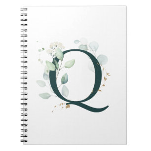 Letter Q Eucalyptus and Gold Monogrammed Notebook