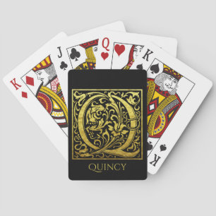 Letter Q First Letter Gold on Black Playing Cards
