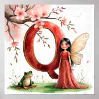 Letter Q Frog Fairy Poster - Chinese Alphabet Art