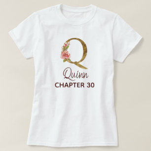 Letter Q Gold Monogram Blush Pink Roses Birthday T-Shirt