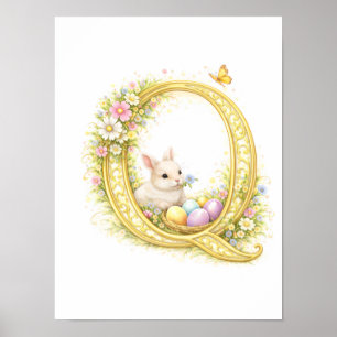 Letter Q Gold Spring Nature Monogram Bunny Kids Poster