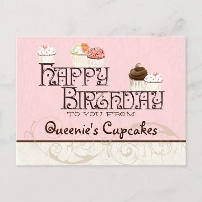 Letter Q Happy Birthday Cupcake Business Postcard (Front)