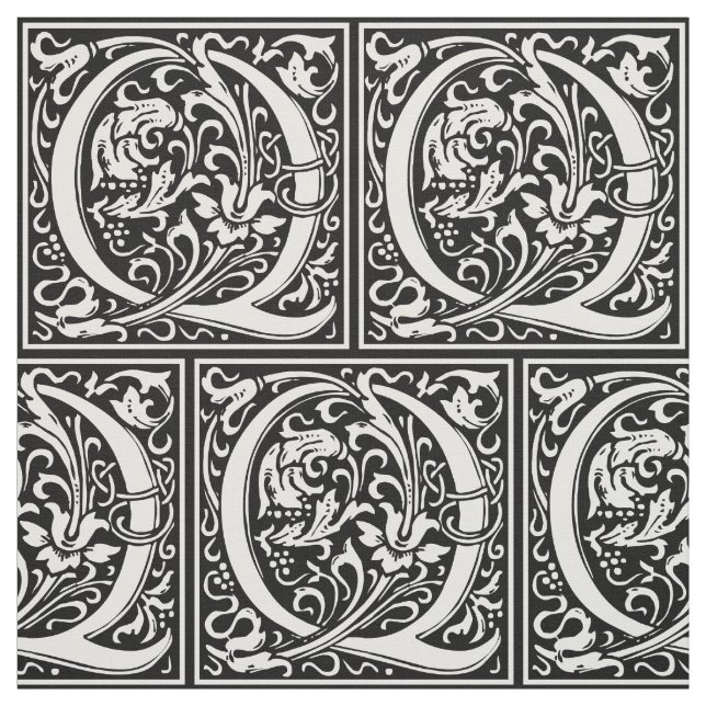 Letter Q Mediaeval Monogram Art Nouveau Fabric (Swatch)