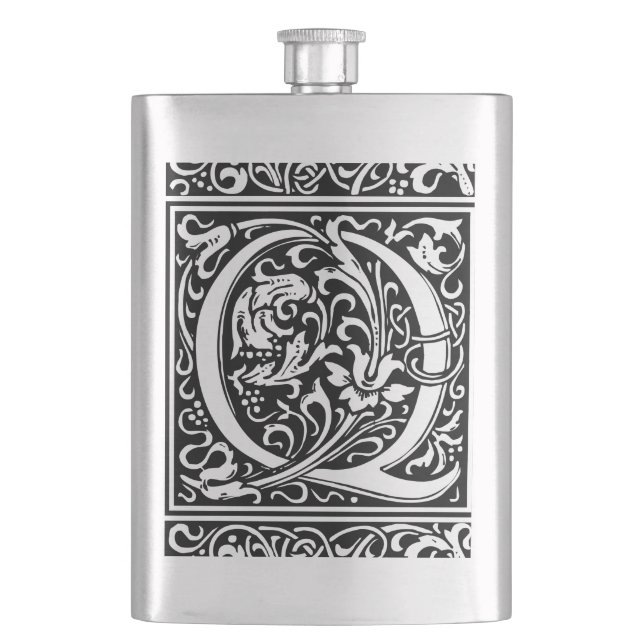 Letter Q Mediaeval Monogram Art Nouveau Hip Flask (Front)